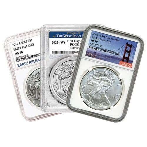 1 oz American Silver Eagle MS70 (Random Year | Varied Label | PCGS/NGC) - Collectibles from Lone Star Coins